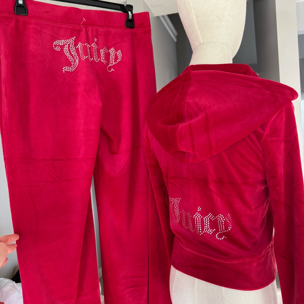 Juicy Couture Vibrant Red Velour Tracksuit Size Small